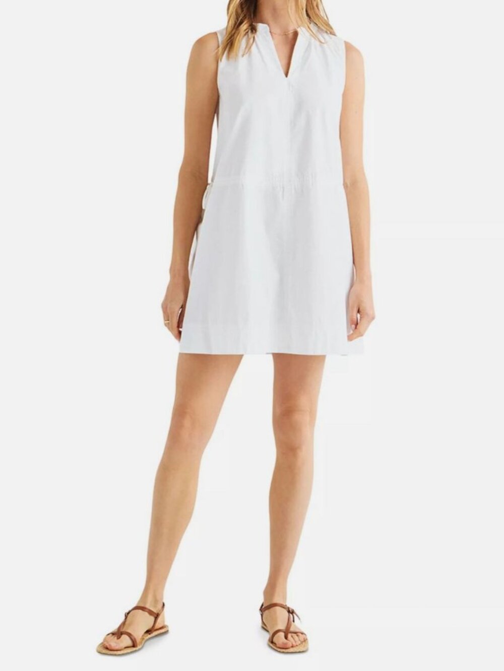 Splendid Women's White Chase Split-Neck Cotton Poplin Dress Size S